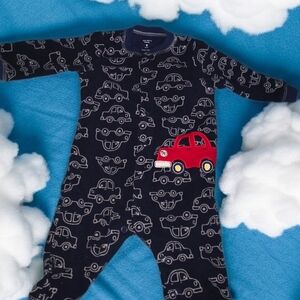Navy Blue Car Print Kids One Piece